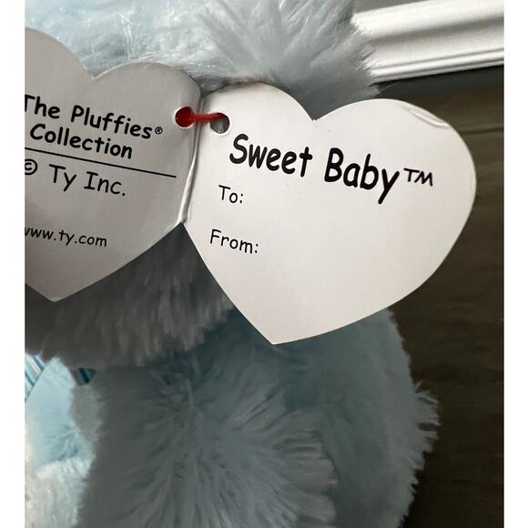TY Pluffies My First Teddy Sweet Baby Blue Bear Plush With Swing Tag - Picture 6 of 7